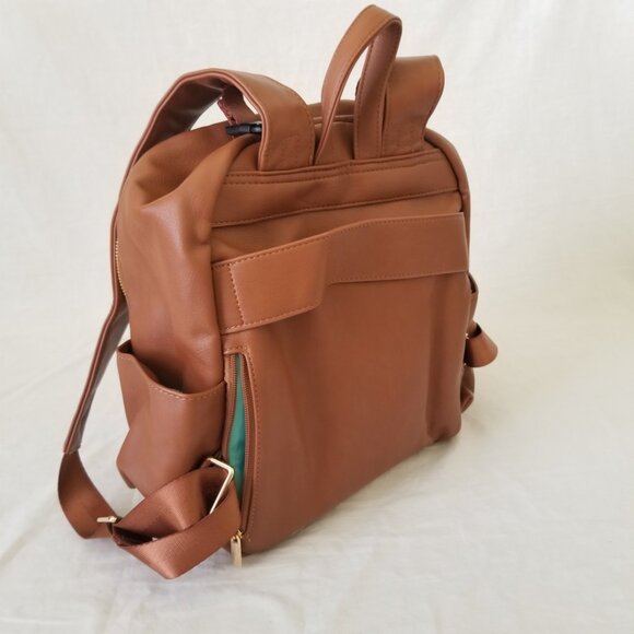 NWT! Midsize Brown Faux Leather Backpack Baby Bag Tote w/Luggage Strap & Tassels main image 16